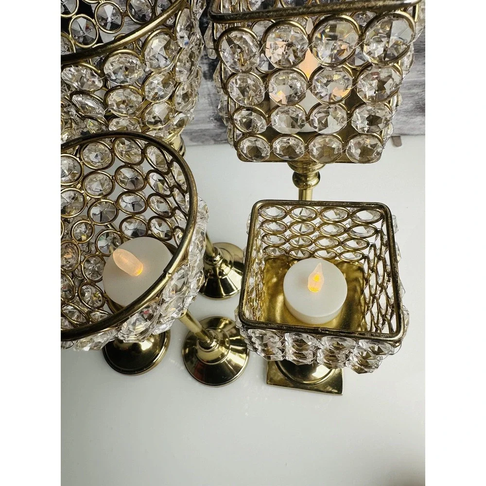 Crystal With Brass Candle Holder Metal Gold, 6 pcs
